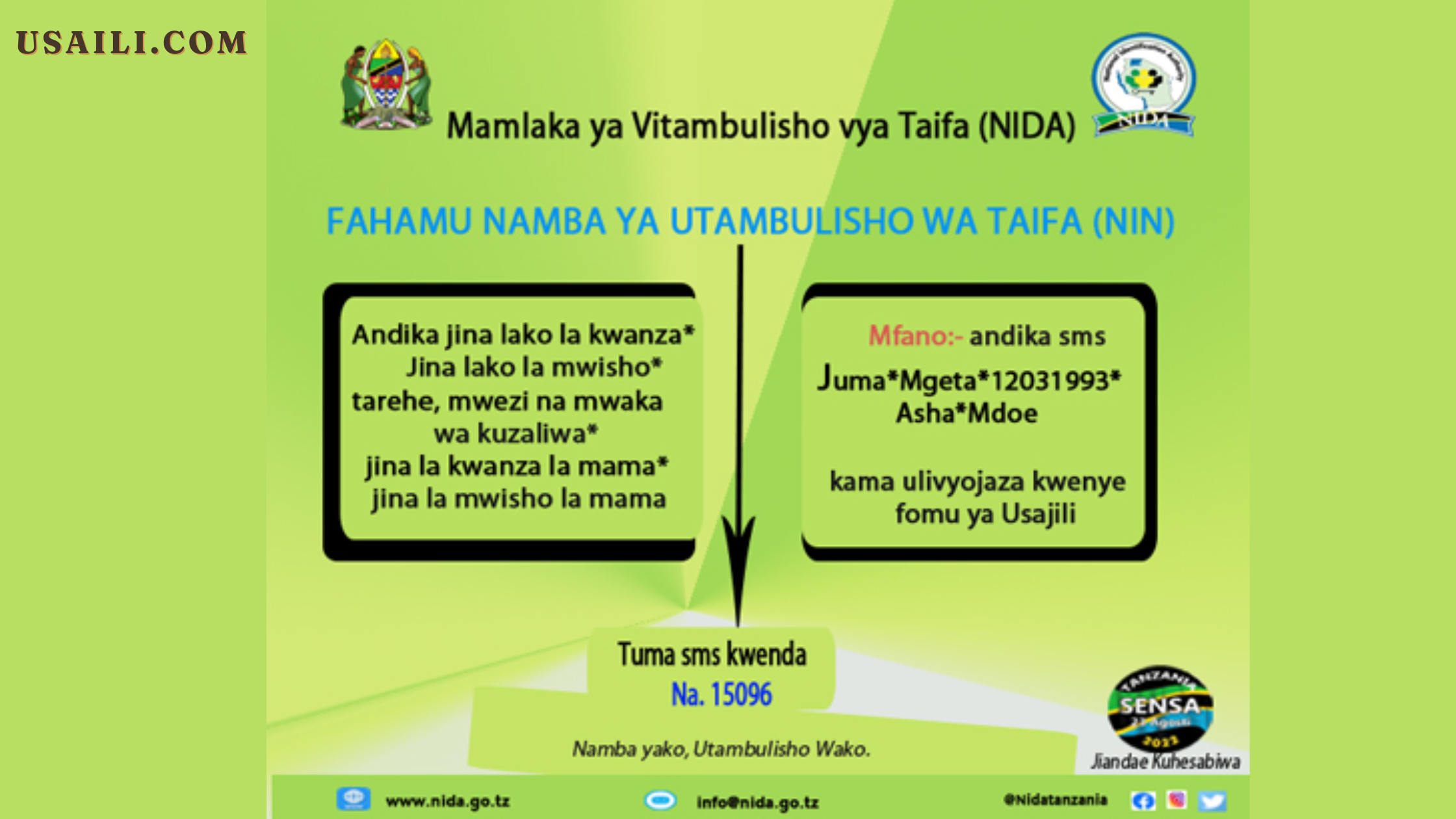 Jinsi ya kupata namba ya nida kwa sms