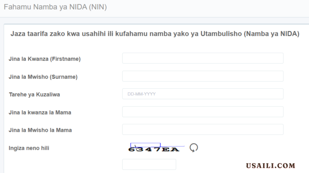 Jinsi ya kupata namba ya nida kwa sms