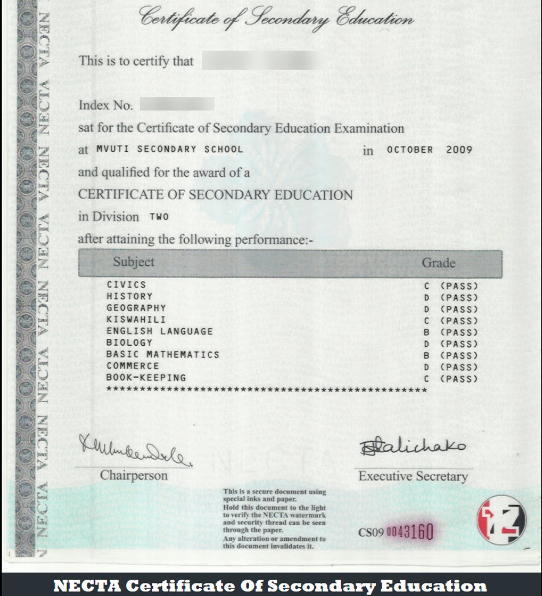 NECTA Certificate